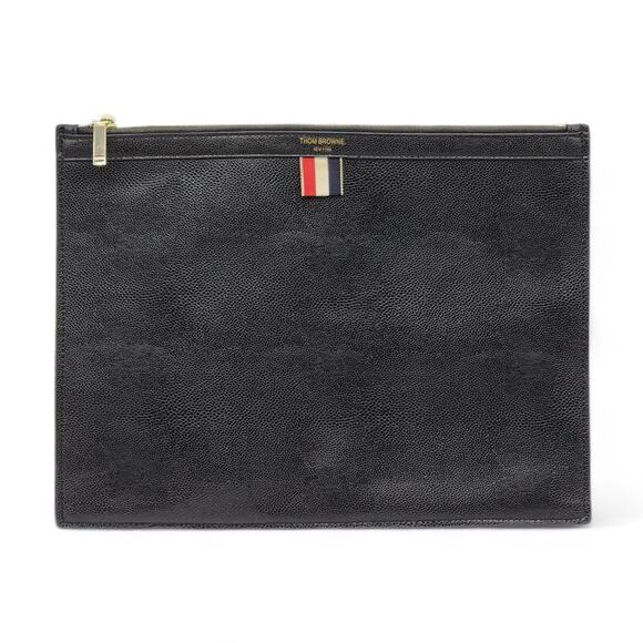 Thom Browne RWB Stripe Zip-Up Pouch - Leather - Black $650 - Picture 1 of 10